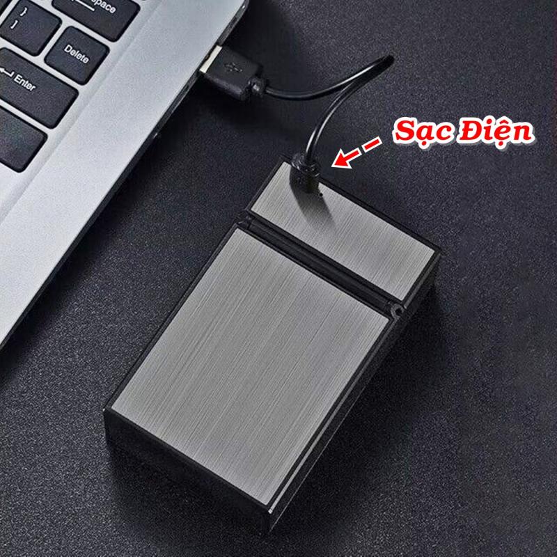 Bật lửa điện kiêm bao thuốc in nhãn hiệu caraven Demi bạc