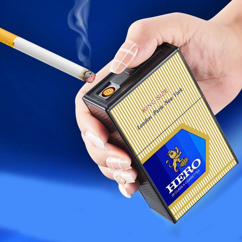 Bật lửa điện kiêm gói thuốc in nhãn hiệu Hero