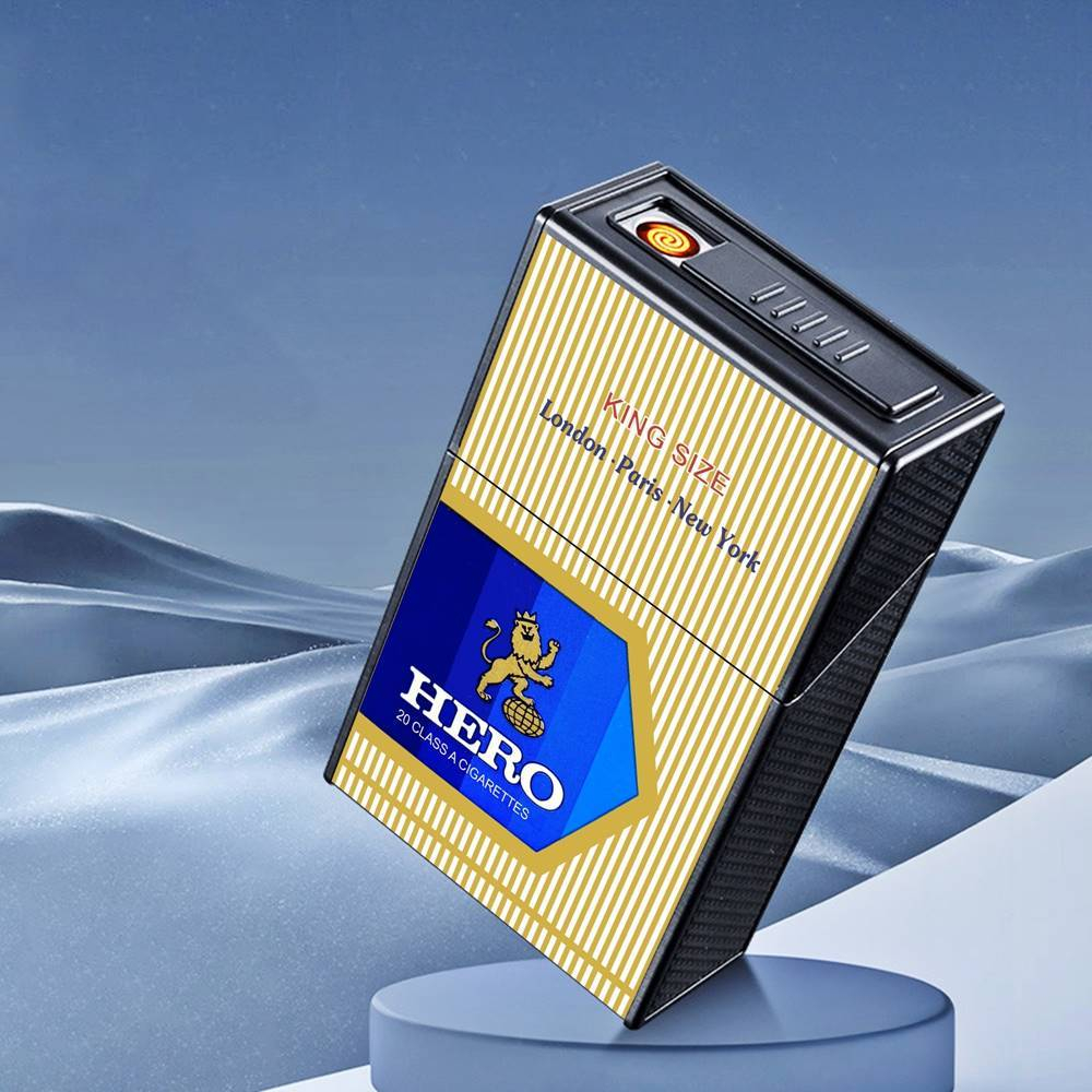 Bật lửa điện kiêm gói thuốc lá in nhãn hiệu Hero