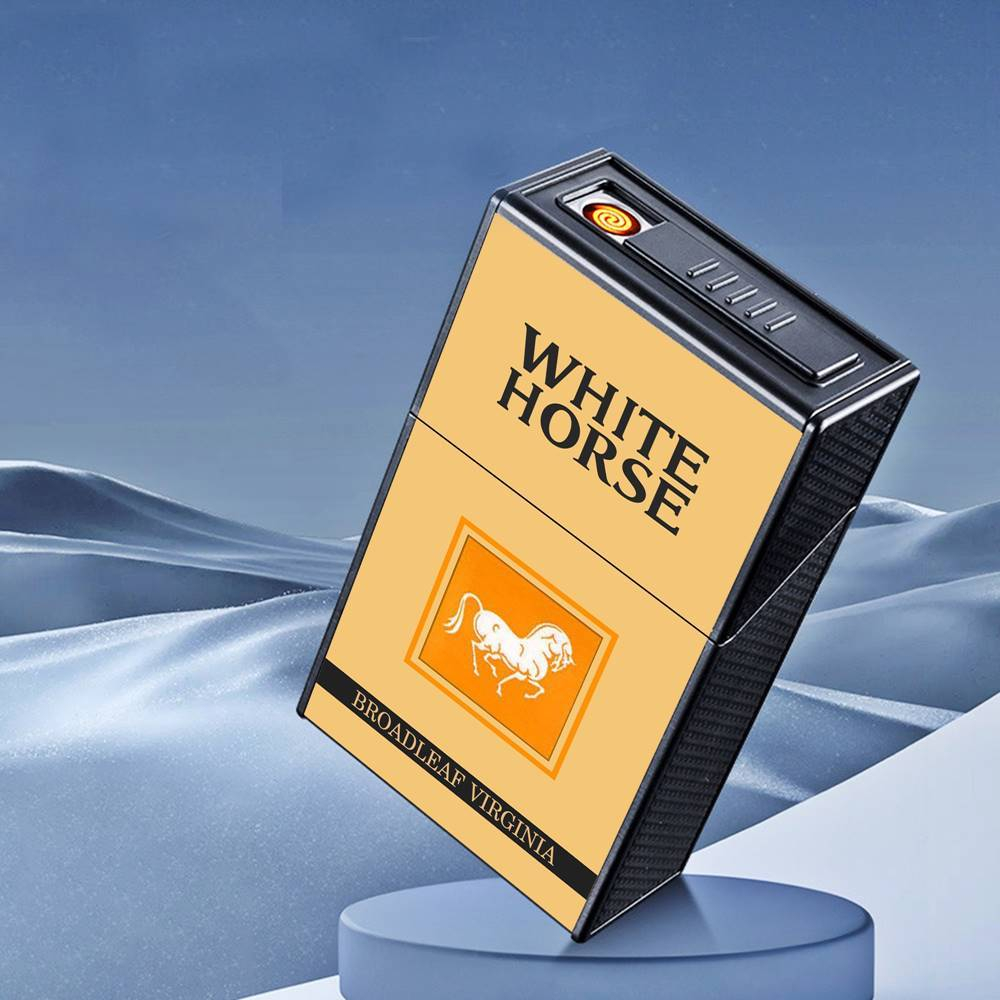 Bật lửa điện kiêm gói thuốc lá in nhãn hiệu WhiteHorse