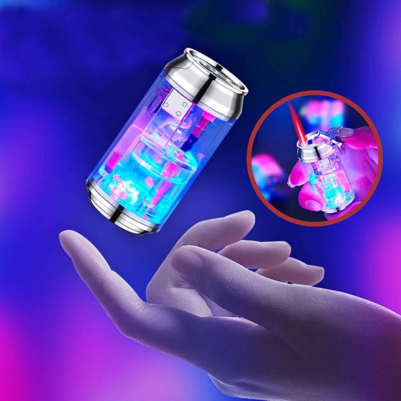 Bật lửa hình lon nước gas lộ thiên có đèn nhấp nháy fullbox - xài gas