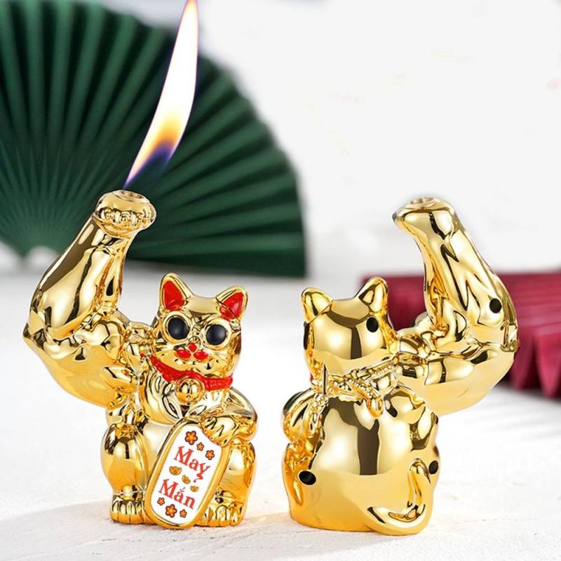 Bật lửa mèo lực sĩ may mắn chiêu tài xài gas