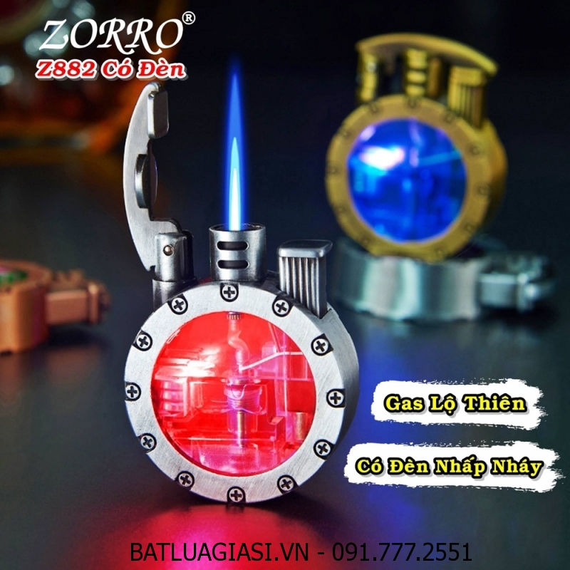 Bật lửa khè gas lộ thiên zorro z882 (có đèn nhấp nháy) - (xài gas)