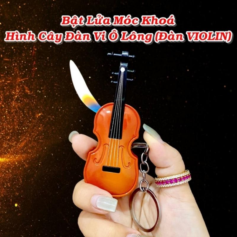 Bật lửa hình đàn violin bằng kim loại có móc khóa dùng gas