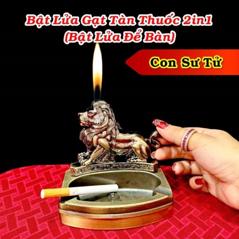 Bật lửa kiêm gạt tàn hình sư tử (bật lửa để bàn) xài gas