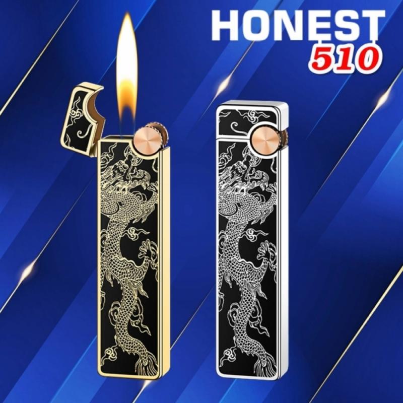 Bật lửa Honest mỏng dài sơn mài phủ bóng hình rồng gas đá