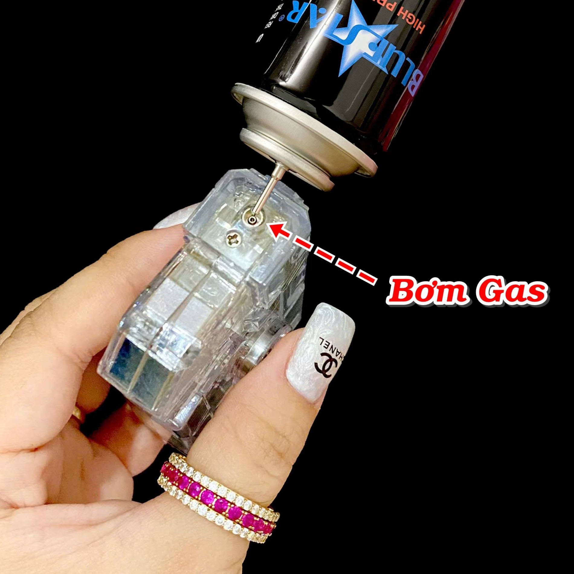 Bật lửa khò hình súng con quay trong suốt 3 IN 1